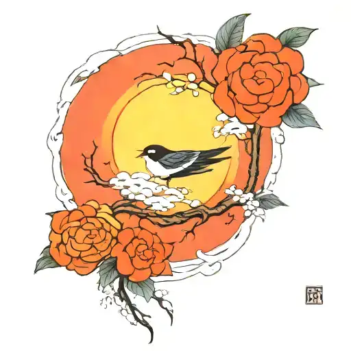 Japanese Red Sun Simplistic With Birds