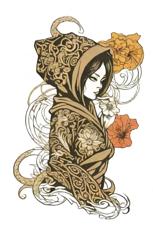 Dmt Entity Femine Woman Hooded Figure Black And White