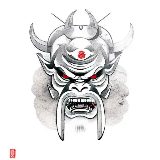 Oni Mask Holding A Seppuku Dagger