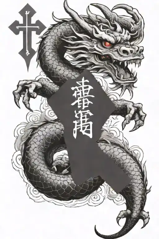 A Chinese Dragon Holding A Latin Cross Intertwined