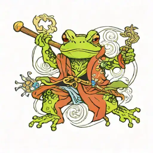 Travelling Frog Holding Magical Staff With A Beard
