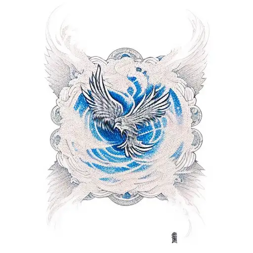 A Phoenix Emerging From A Swirling Vortex Of Ink Brush Strokes