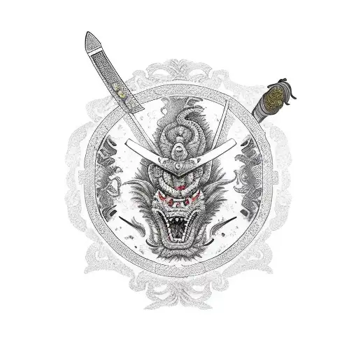 A Samurai Sword Inscribed With My Family Name Pascual Surrounded By A Dragon With Cherry Blossoms