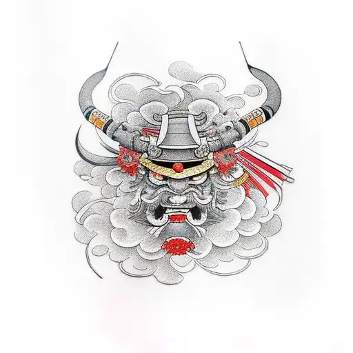 Design Tattoo Samurai In Classic Japanese Style