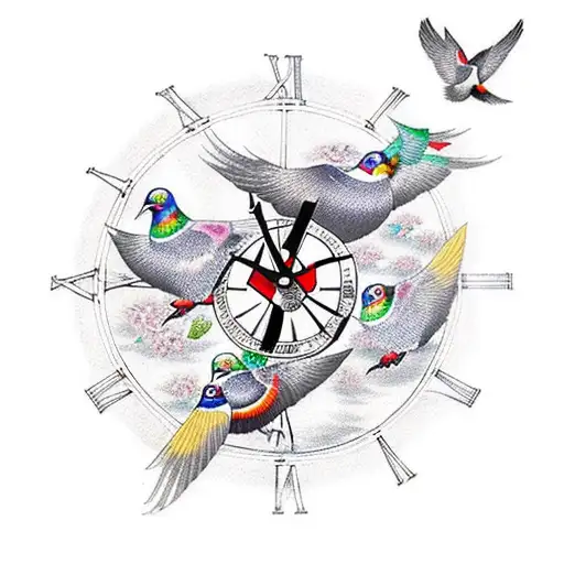 Pigeons Flying From Clock