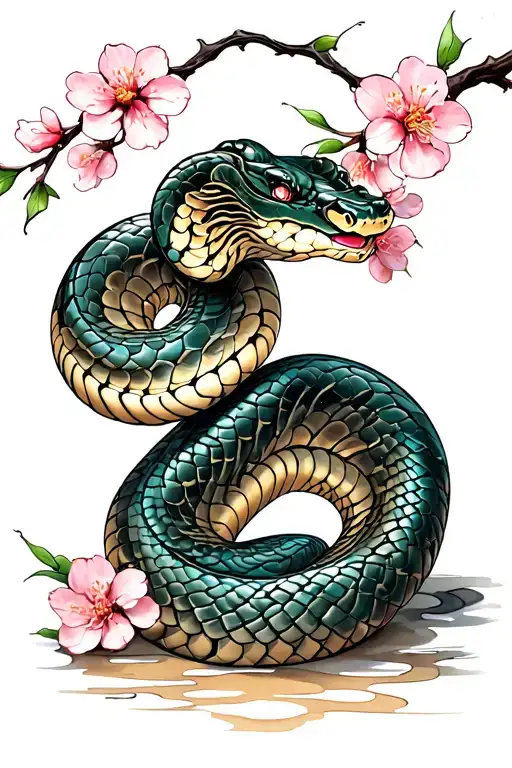 Snake With Cherry Blossoms And Wind Bars