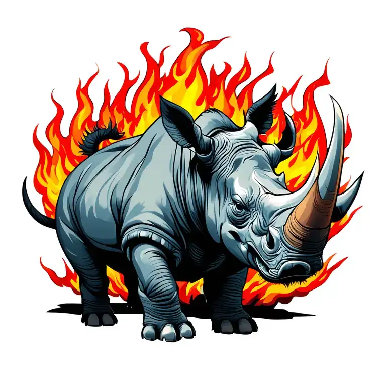 Rhino Surrounded With Fire At The Top