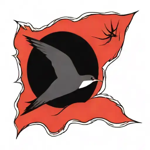 Japanese Red Sun Simplistic With Birds