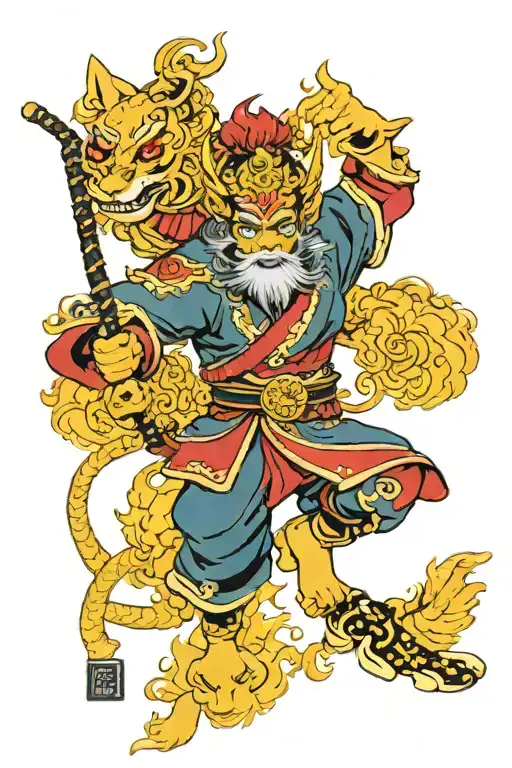 Sun Wukong Monkey King With Oiran Wearing Fox Mask