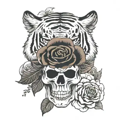 Tiger Rose And Skull