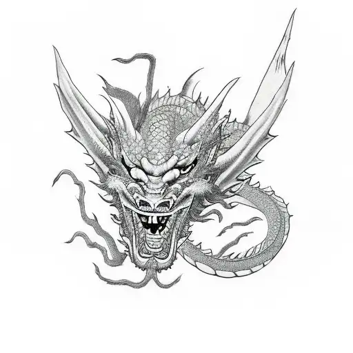 Dragon Coming Out From An Oni Mask