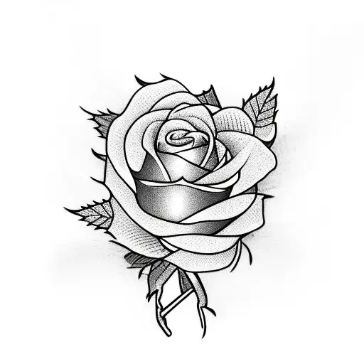 Pink Rose With Ribbon Wrapped Around Stem