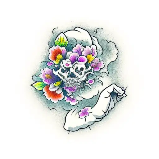 Arm Tattoo Filled With Flowers And Fire