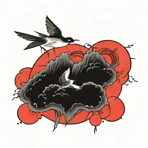 Japanese Red Sun Simplistic With Birds