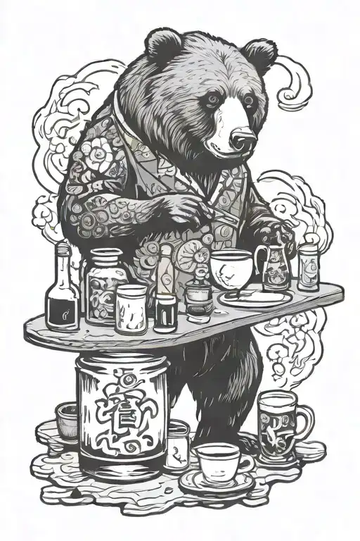 Bear Bartender Mixing Drinks Alcohol And Coffee
