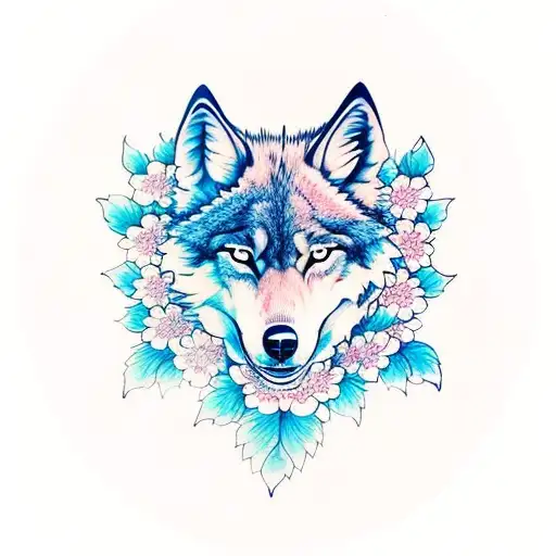 Three Headed Wolf With Sakura Flower Background