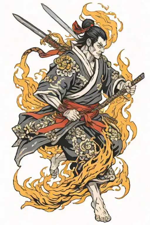 Samurai Dying On Fire With Wings
