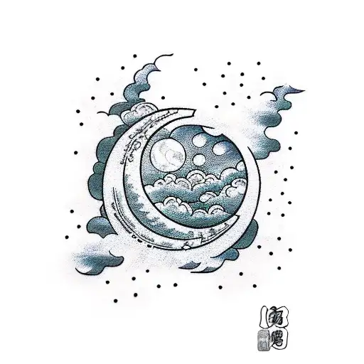 Moon Shining Over Clouds And Waves