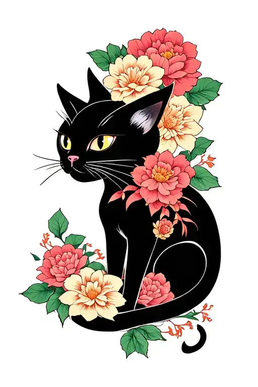 They Are A Demon With Flowers And A Black Cat