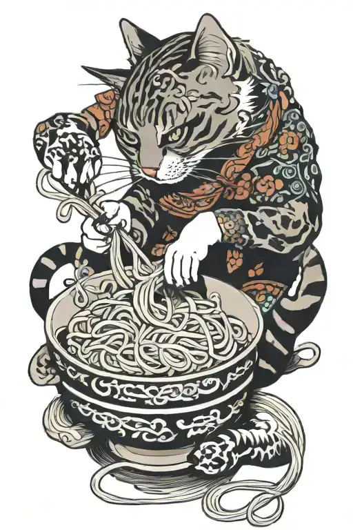Cat Eating Noodles
