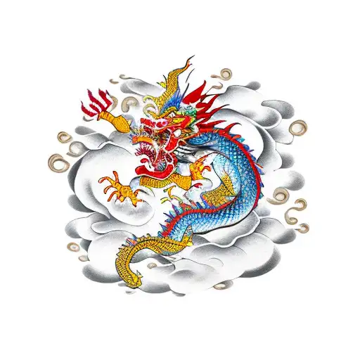 Chinese Dragon With Claw And Flowers