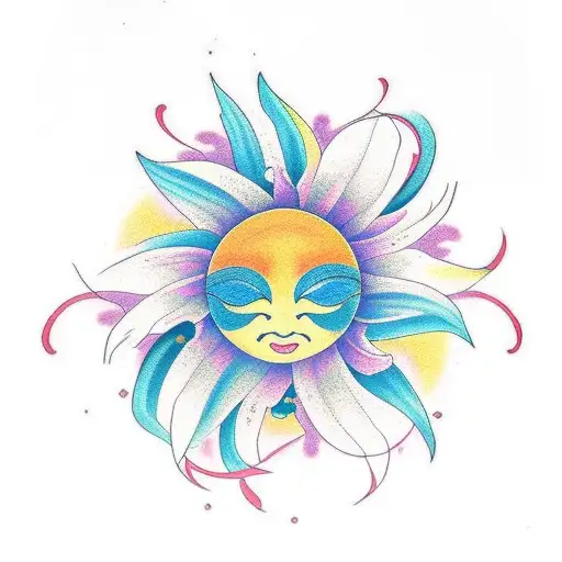 Lily Flower With Sun And Moon In Vertical