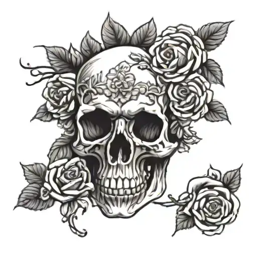 Roses And Skull Surrounded