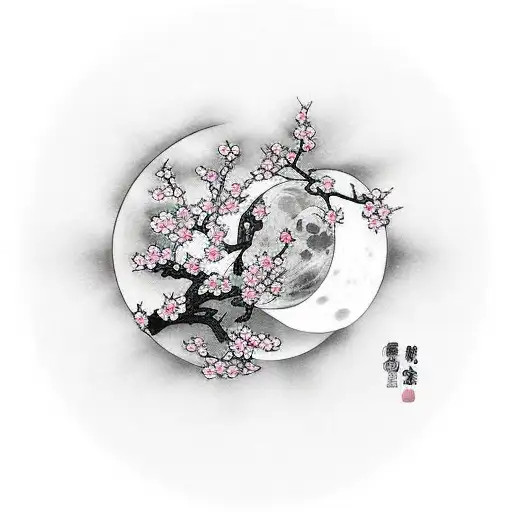 Moon With Cherry Blossom