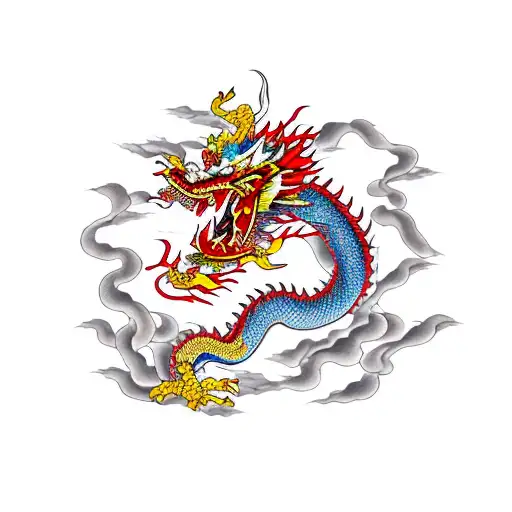 Chinese Dragon With Claw And Flowers