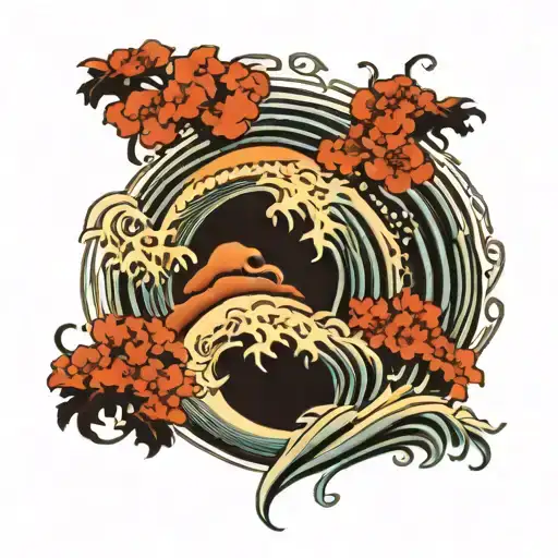 Hachiman Parting Waves Half Sleeve Bicep Tattoo Design