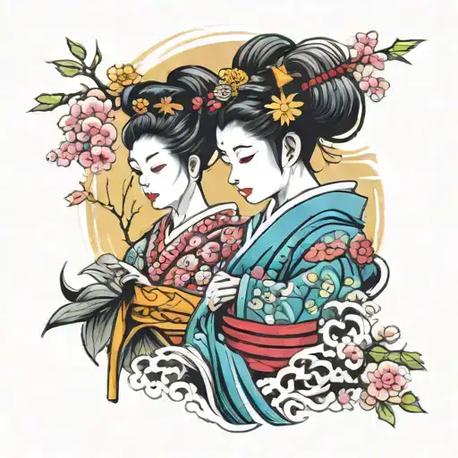 Colorful Geisha And Samurai Realism