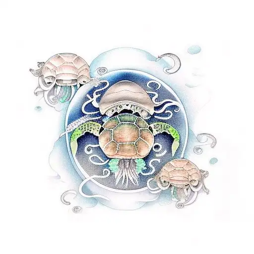 Jellyfish And Sea Turtle Yin And Yang