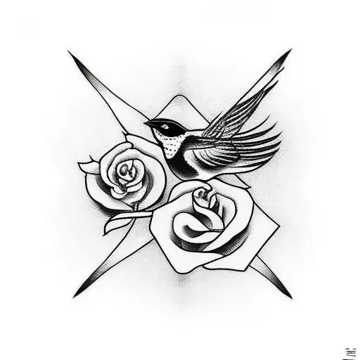 Flying Sparrow With A Rose