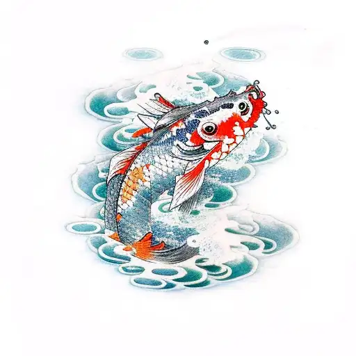 Koi Fish Trying To Reach The Top Fo The River To Become A Dragon