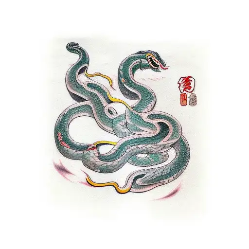 Snake And Cherry Blossoms Wrapped Around Forearm