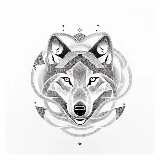 A Geometric Pattern Of A Wolf Silhouette With Music Waves Flowing Through It