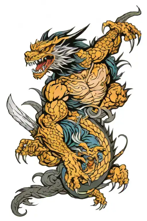 Half Wolverine And Half Dragon In A Battle Scene