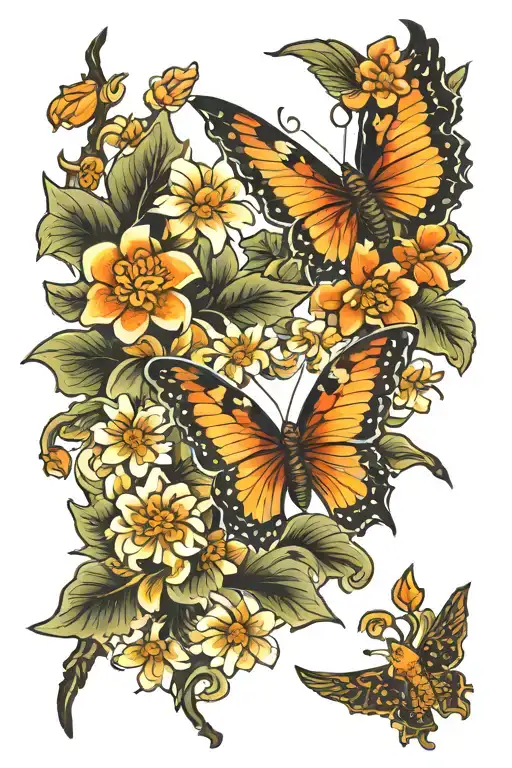 Butterfly And Phoenix And Frangipani Flower