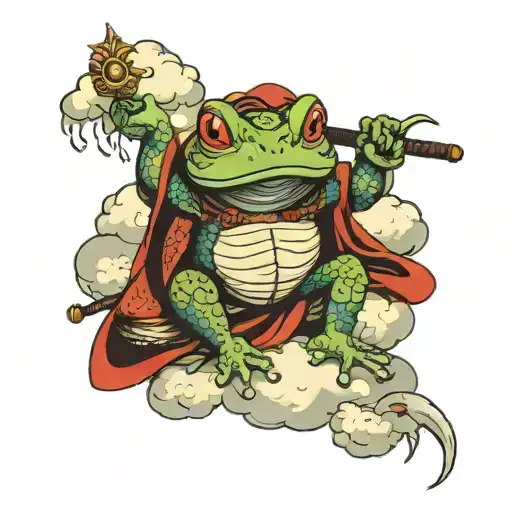Samurai Frog Sitting On A Cloud