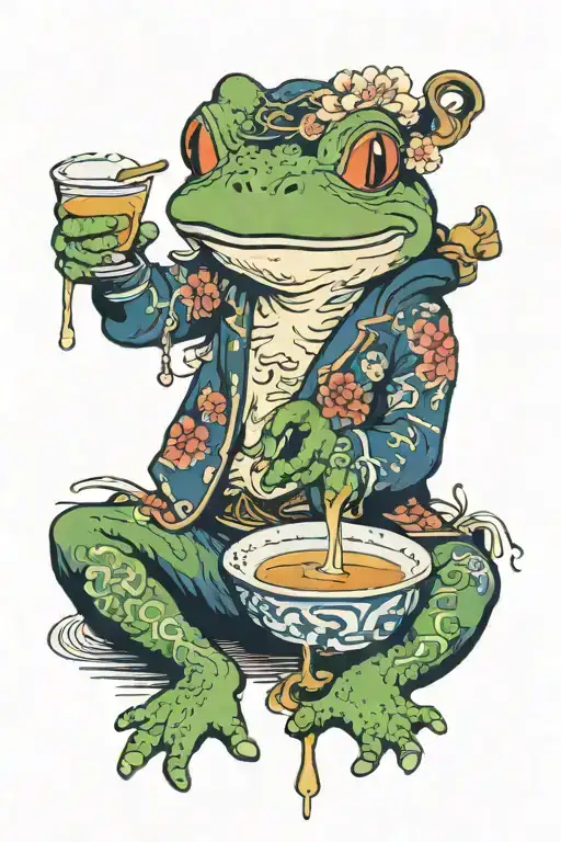 Japanese Frog Drinking Sake
