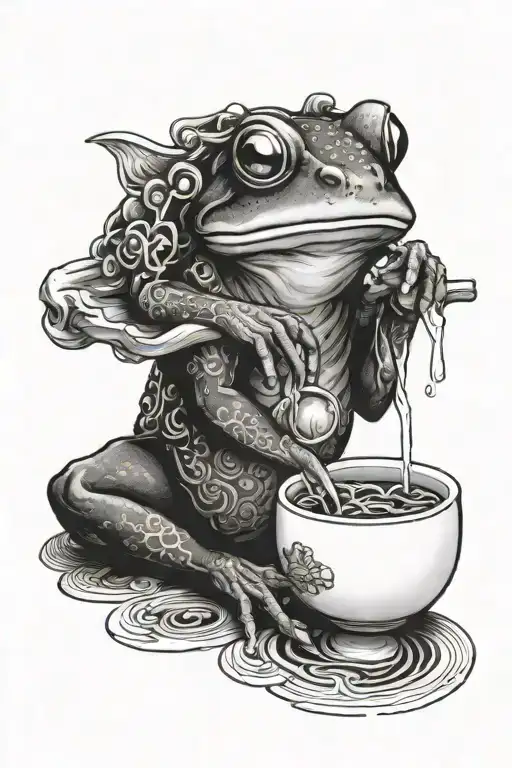 Japanese Frog Drinking Sake Black And White