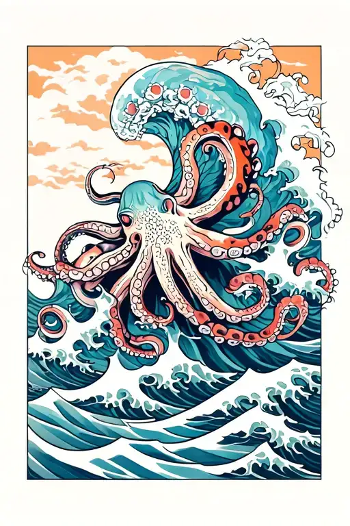 Octopus And Waves Crashing In The Background