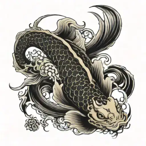 Koi Carp Transforming Into A Woven Japanese Dragon Tattoo