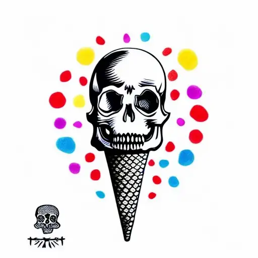 Colorful Ice Cream Cone With A Skull Instead Of Ice Cream