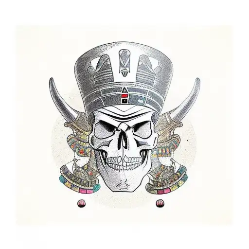 A Skull With A Hat And Casino Elements With Anubis And Egyptian Elements Below