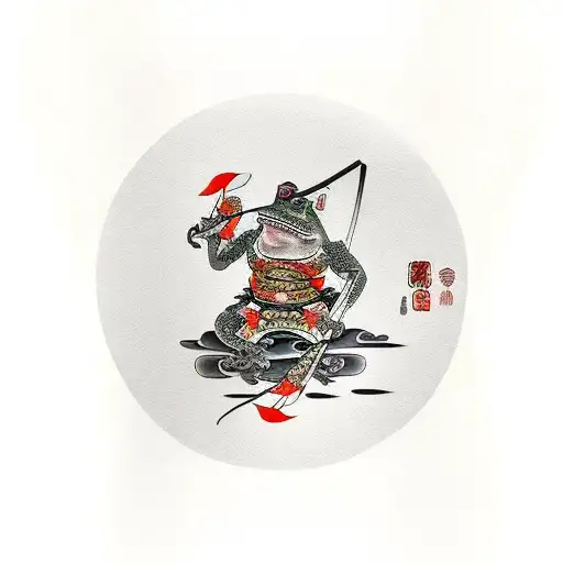 Samurai Frog Riding A Koi
