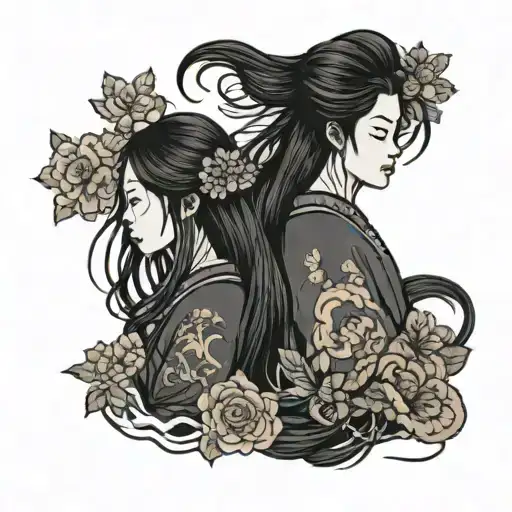 Mother And Daughter With Long Hair