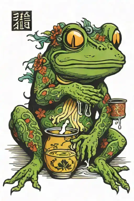 Japanese Frog Drinking Sake