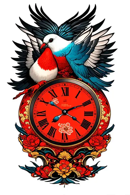 Japanese Dove And Clock