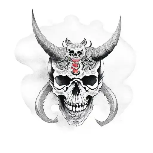 Demon With Skull In Right Hand